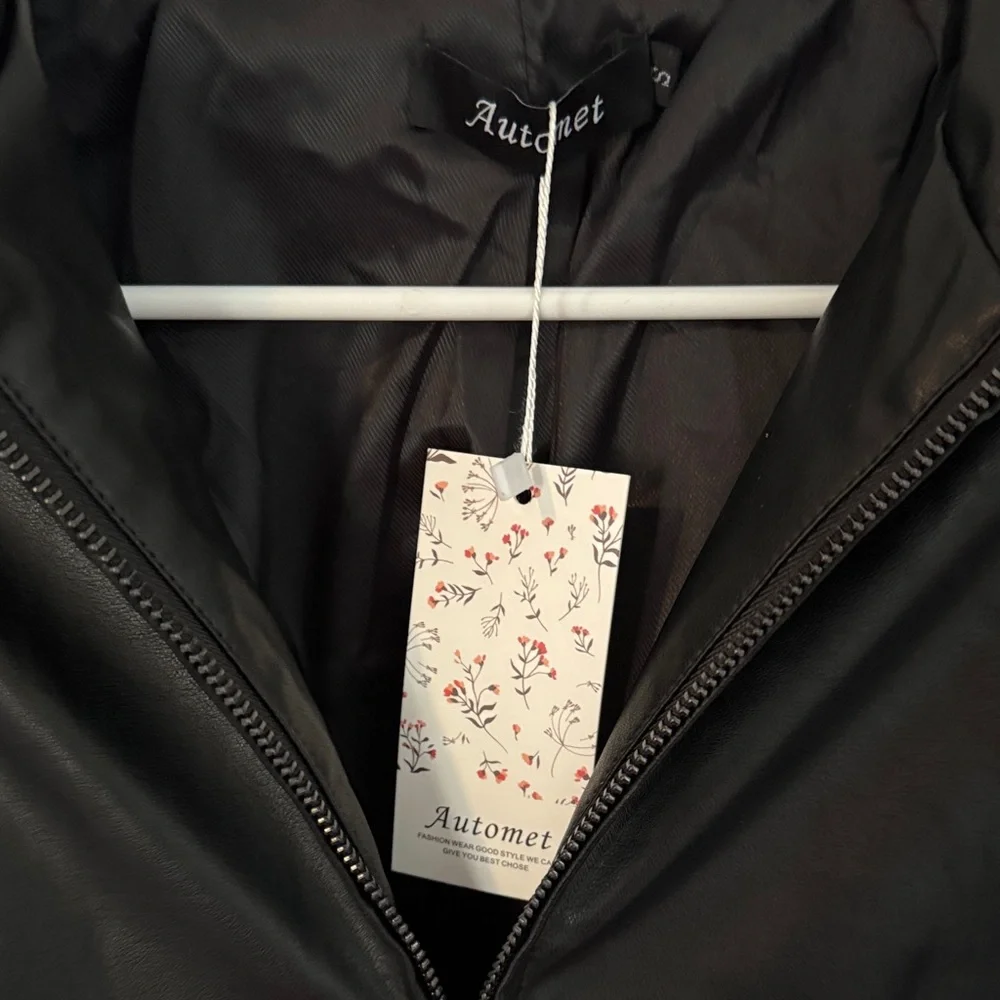 Women's Black Oversized Faux Leather Jacket NWT small - Picture 6 of 7